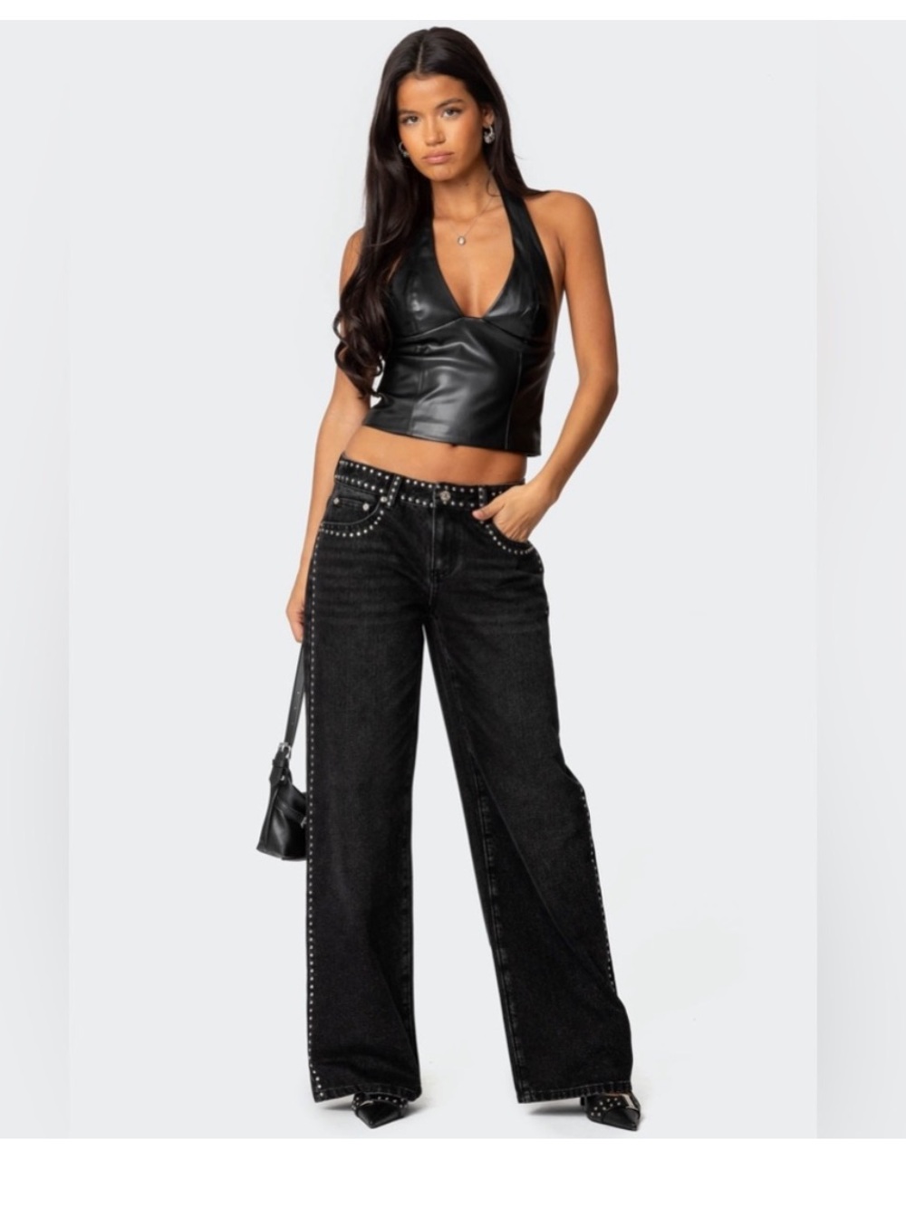 Edikted Quincy studded low rise black jeans